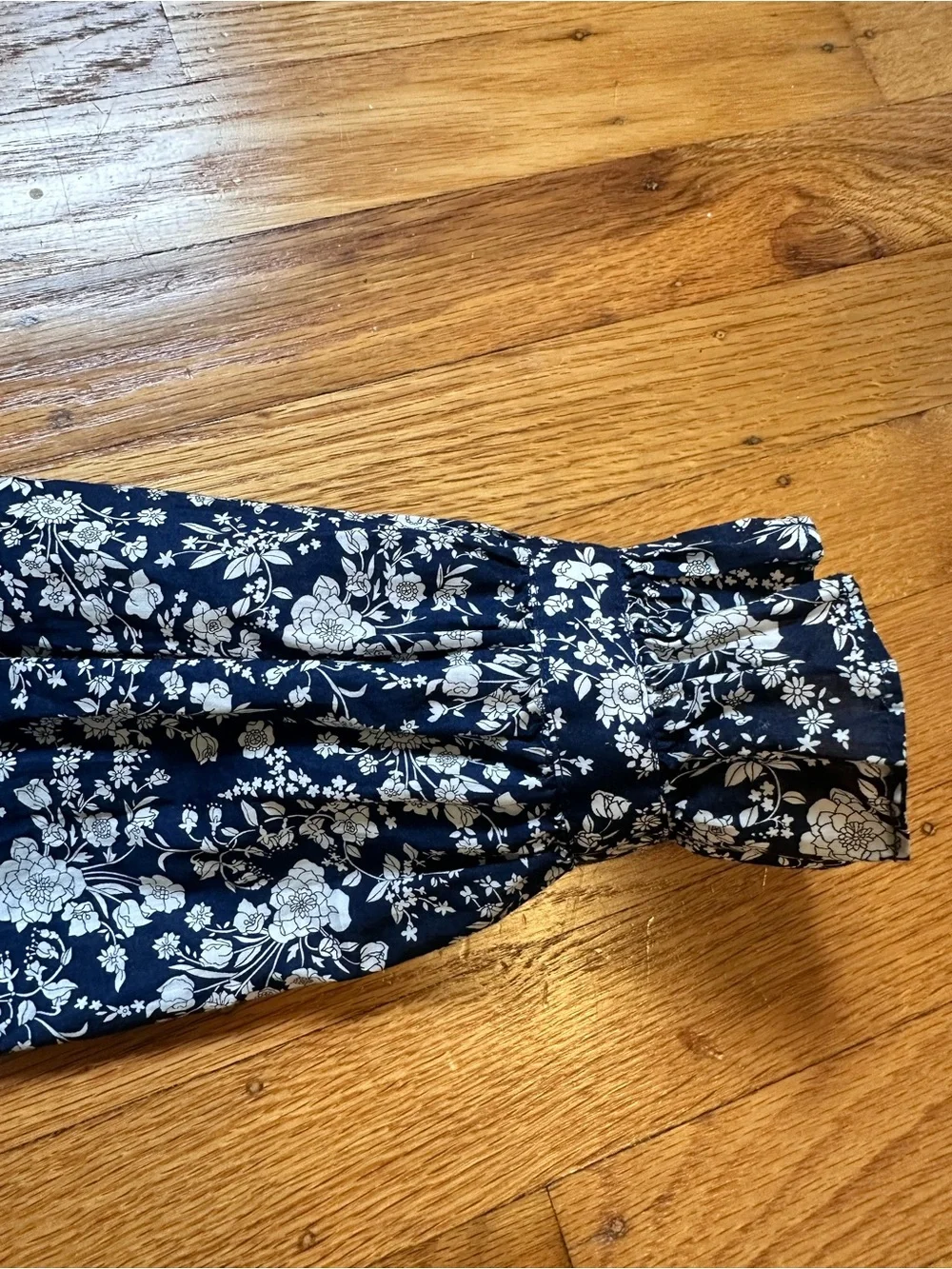 Liberty x J Crew Navy and White Floral Ruffled Collar Shirt
